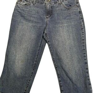 Bandolino Mandie Capri Jeans Womens 12P Blue Denim Medium Wash Lace Up Hem